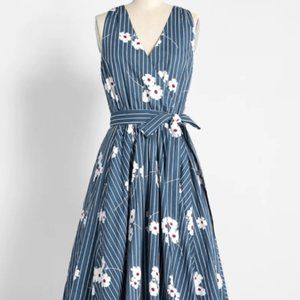 ModCloth faux-wrap floral stripe dress